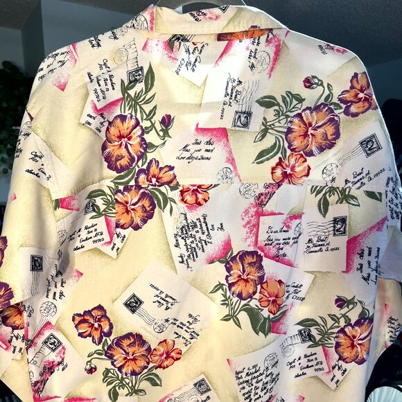 VTG Clementine Hibiscus & Mail 100% Cotton Long-Sleeve Button-Up SZ Medium - Picture 4 of 4